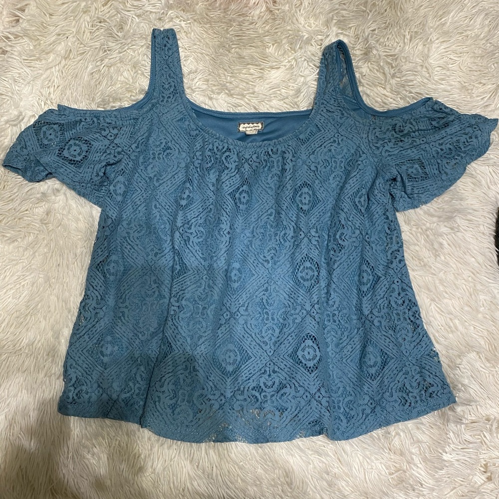Blue off shoulder shirt